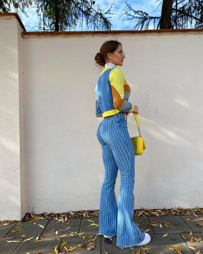 Pantalones Acampanados a Rayas Estilo Retro Hot Girl para Mujer - Image 10