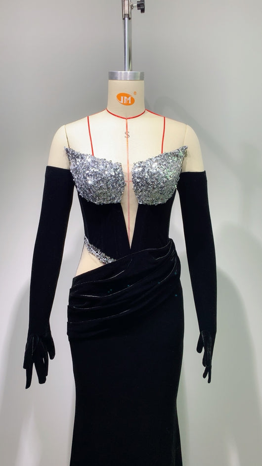 Vestido de Fiesta Elegante con Detalles Calados y Terciopelo - Image 10