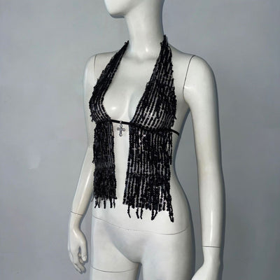 Top Halter Lentejuelas con Cordones y Tirantes Ajustables - Image 14