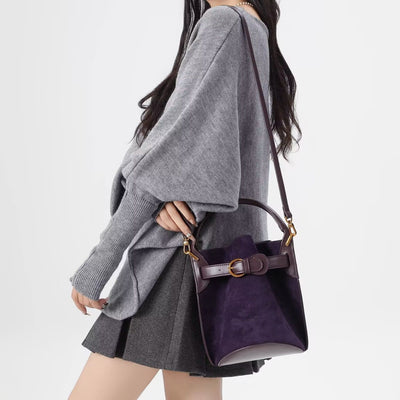 Bolso Mensajero Bucket de Terciopelo Púrpura para Mujer - Image 3