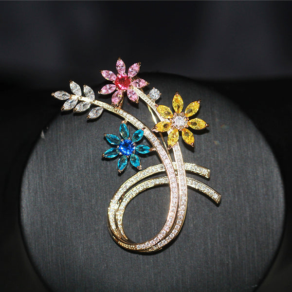 Broche Retro Vintage con Incrustaciones de Flores en Colores