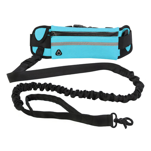 Red hands-free dog leash set with a waist belt, zippered phone pocket, and a black shock-absorbing bungee leash. - Image 7