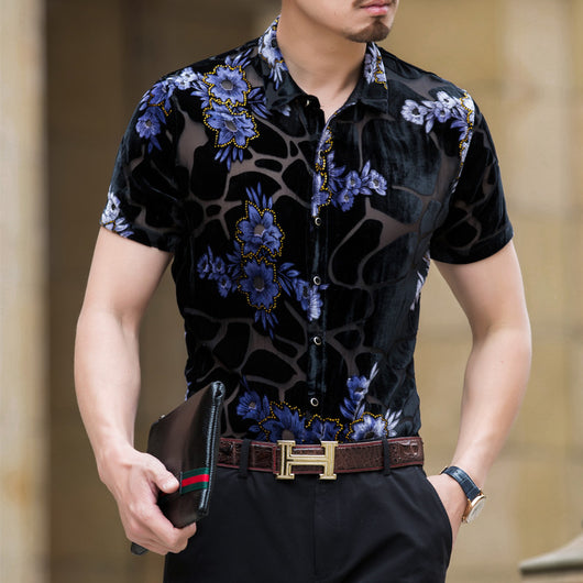 Camisa Elegante Semitransparente de Manga Corta para Hombre - Image 10