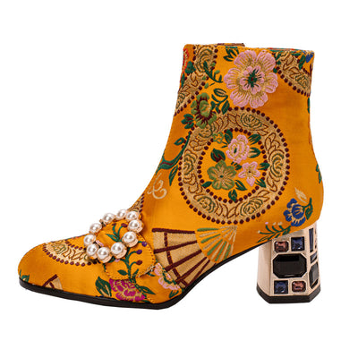 Botas Étnicas con Tacón Grueso, Bordado Floral y Hebilla de Perlas - Image 14
