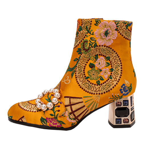Botas Étnicas con Tacón Grueso, Bordado Floral y Hebilla de Perlas - Image 14