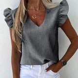 Blusa Estampada de Piña con Volantes en Mangas Cortas para Mujer - Image 3
