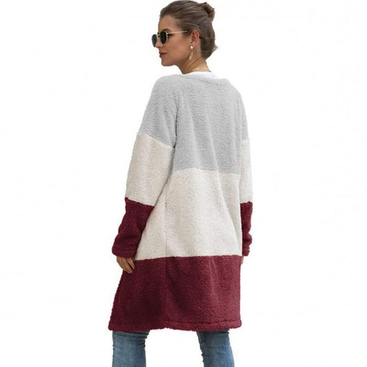 Cardigan de Lana con Empalmes de Tres Colores para Mujer - Image 11