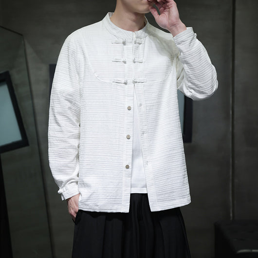 Camisa Retro Tang Chino - Algodón y Lino con Cierre Tradicional para Hombre - Image 6