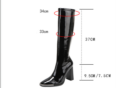 Botas Altas Knight de Cuero Charol con Tacón y Punta Cuadrada - Image 8