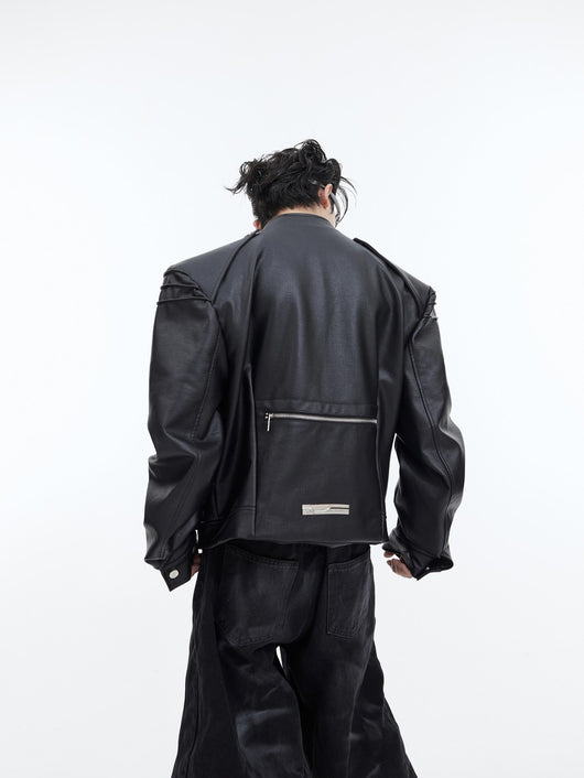 Chaqueta de Cuero PU con Doble Cierre y Diseño Dividido - Image 6