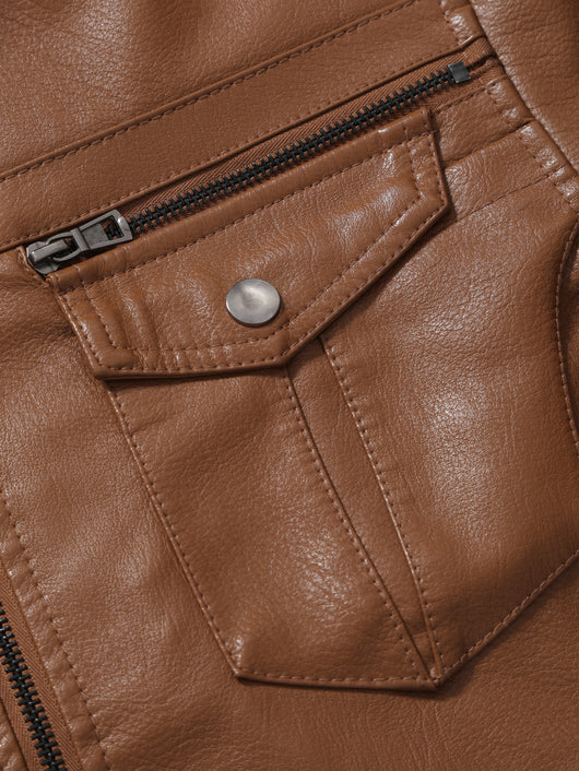 Chaqueta de Cuero con Cierre y Cuello Alto para Negocios y Motocicleta - Otoño e Invierno - Image 15