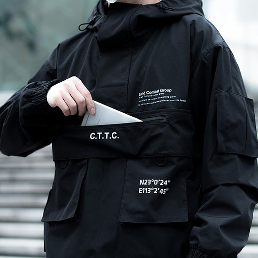 Chaqueta Táctica Impermeable y Resistente al Viento con Capucha y Múltiples Bolsillos