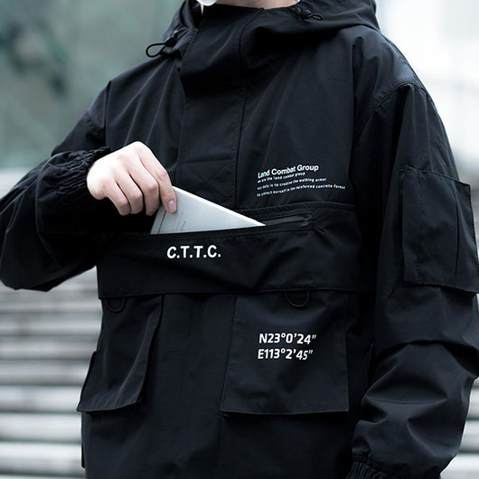 Chaqueta Táctica Impermeable y Resistente al Viento con Capucha y Múltiples Bolsillos