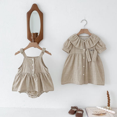 Vestido Romper para Bebé de Algodón y Lino con Cuello Bebé