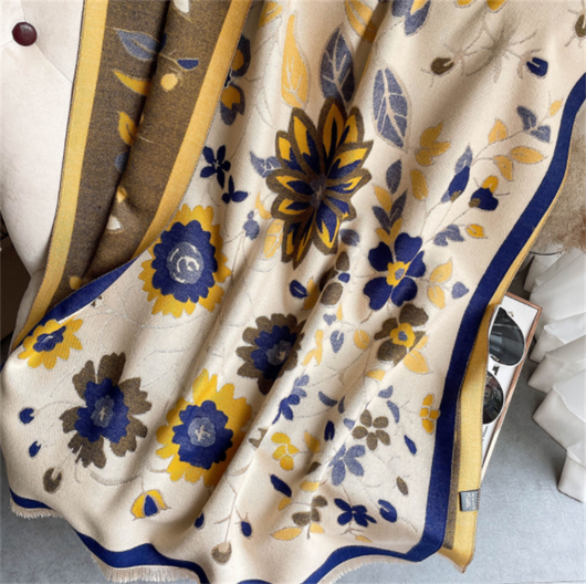 Bufanda Floral Cálida en Jacquard de Falso Cachemira para Mujer - Image 12