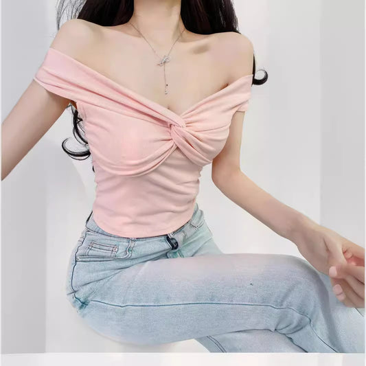 Camiseta Manga Corta con Pliegues y Capas Anudadas