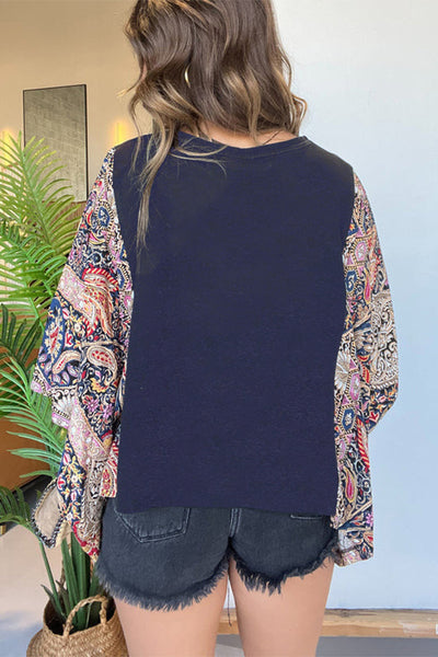 Blusa Suelta Estampada de Cuello Redondo con Mangas Murciélago - Image 27