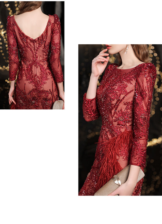 Vestido de Noche Sirena Rojo con Detalles de Pedrería - Image 13