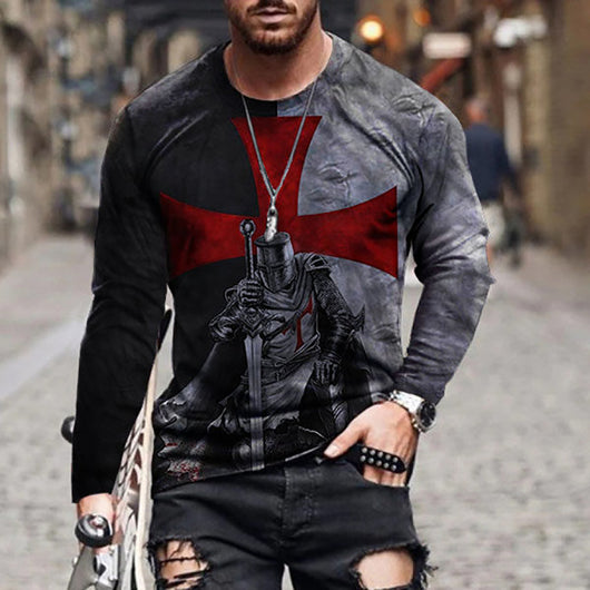 Playera Estampada Cuello Redondo Manga Larga para Hombre