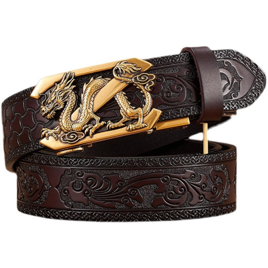 Cinturón de Cuero Grabado para Hombre con Hebilla Dragón Automática - Image 9