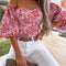 Blusa Boho Estampada de Manga Corta para Mujer