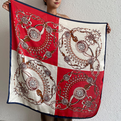 Pañuelo de Seda Simulada con Detalles de Contraste para Mujer - Image 6
