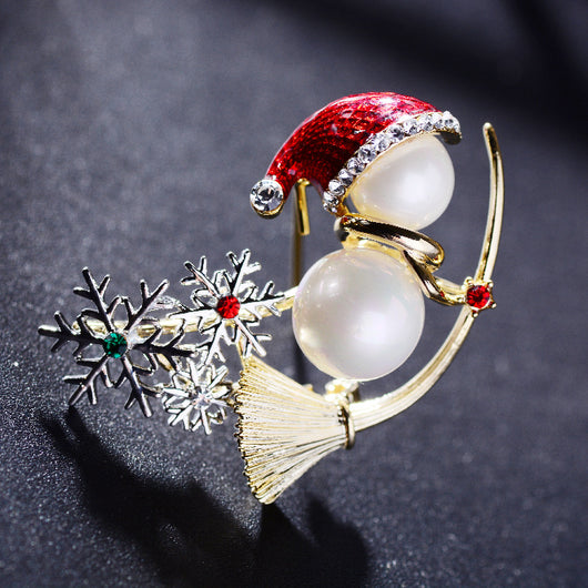 Broche Navideño Muñeco de Nieve Adorable con Perla y Esmalte - Image 5
