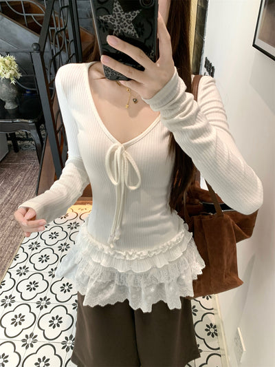 Blusa Larga Ajustada con Cuello V y Detalles Combinados para Mujer - Image 8