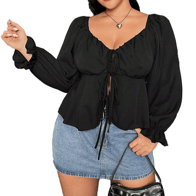Blusa Elegante Escote V Manga Abullonada Ajustada Francesa - Image 5