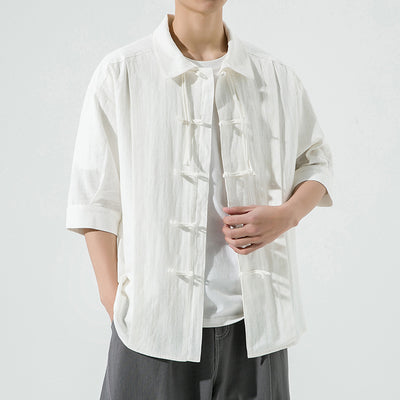 Camisa Hanfu de Algodón y Lino para Hombre - Estilo Tang Clásico Verano