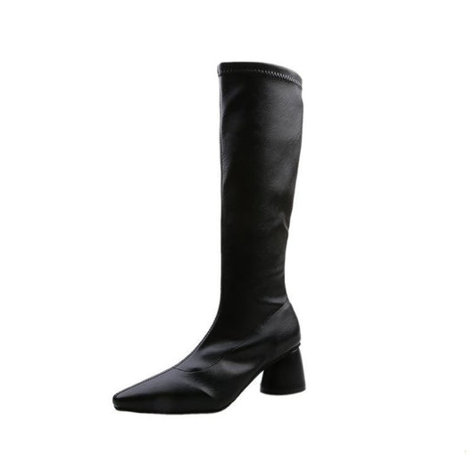 Botas Altas Mujer Estilo Británico Tacón Grueso Punta Afilada Retro - Image 8
