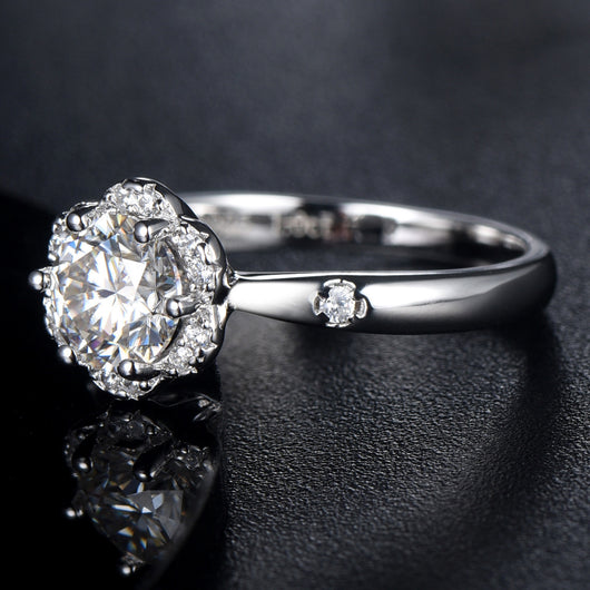 Anillo de Plata 925 Flor Diamante Roto Moissanita para Propuesta de Matrimonio - Image 10
