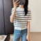 Blusa Tejida de Rayas con Cuello Redondo y Manga Corta para Mujer