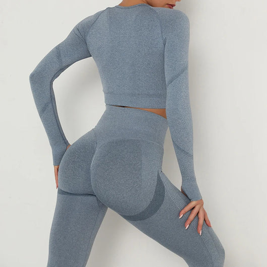 Traje de Yoga Largo Ajustado de Cintura Alta con Manga Larga - Image 25