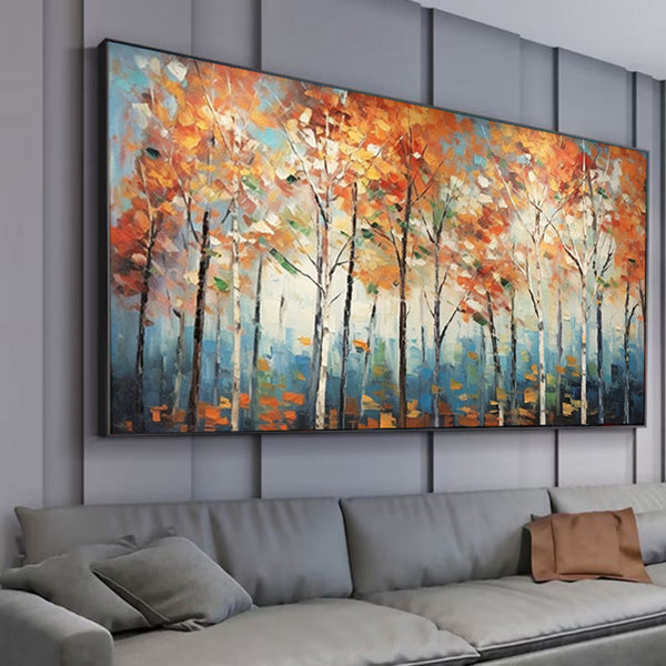 Cuadro Óleo Artesanal Bosque de Arces Otoñal - Arte Moderno para Sala de Estar