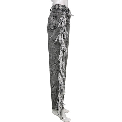 Jeans Tie-Dye Gris para Mujer con Borde Crudo - Image 15