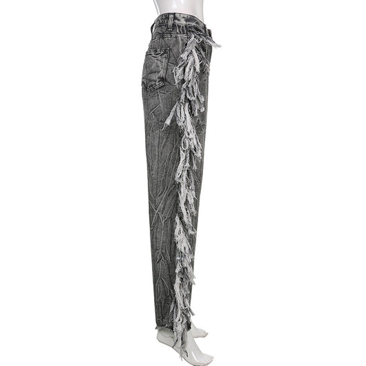 Jeans Tie-Dye Gris para Mujer con Borde Crudo - Image 15