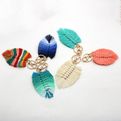 Llavero de Algodón Tejido a Mano con Borla y Dije Hoja Multicolor - Image 15