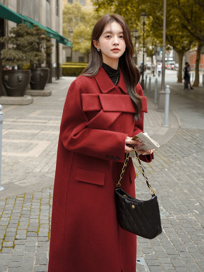Abrigo de Lana Rojo con Moño para Mujer - Colección Otoño Invierno - Image 3