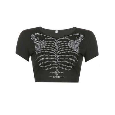 Blusa Crop Top Esqueleto con Cristales - Estilo Gótico para Mujer - Image 6