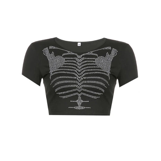 Blusa Crop Top Esqueleto con Cristales - Estilo Gótico para Mujer - Image 6