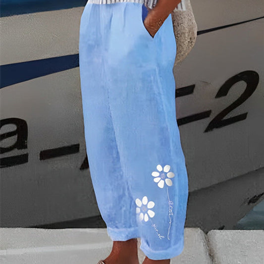 Pantalones Casuales Vintage de Algodón y Lino con Bolsillos