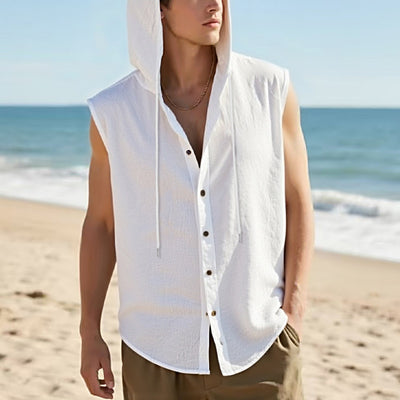 Camisa sin Mangas de Lino con Capucha para Hombre - Image 22