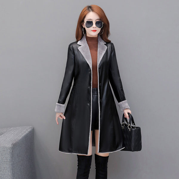 Abrigo Trench Coat de Cuero PU Premium con Forro Velvet