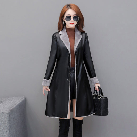 Abrigo Trench Coat de Cuero PU Premium con Forro Velvet
