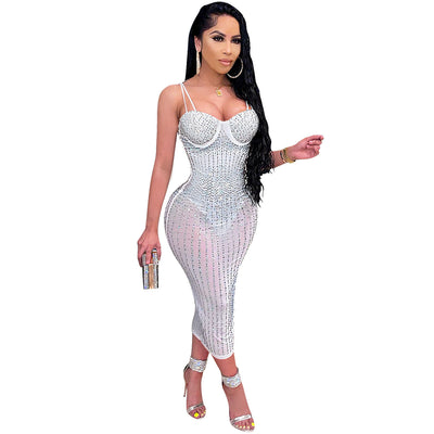 Vestido de Fiesta Mesh Transparente con Strass y Tirantes Ajustables - Image 15