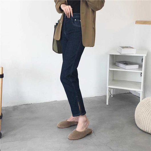Pantalones Vaqueros Cintura Alta Estilo Coreano Talla Grande Slim Pierna Recta - Image 5