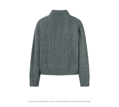 Cardigan de Punto Grueso con Cierre y Patrón Trenzado para Hombre - Image 12