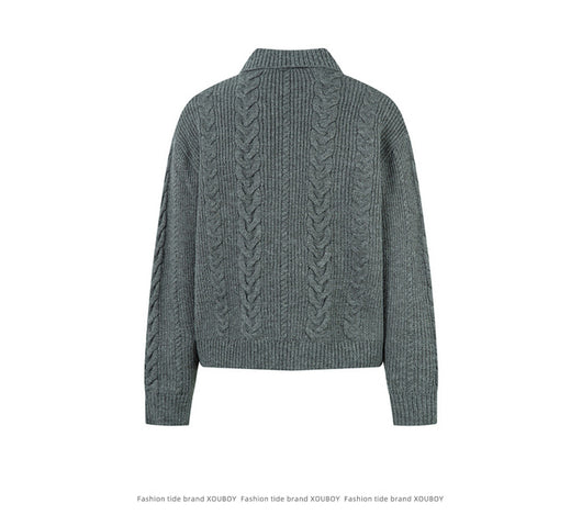 Cardigan de Punto Grueso con Cierre y Patrón Trenzado para Hombre - Image 12