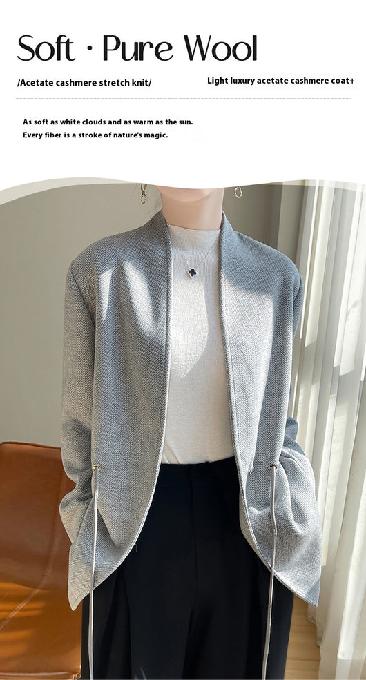 Saco Tejido V-Neck en Acetato Cashmere - Corte Slim Elegante - Image 9